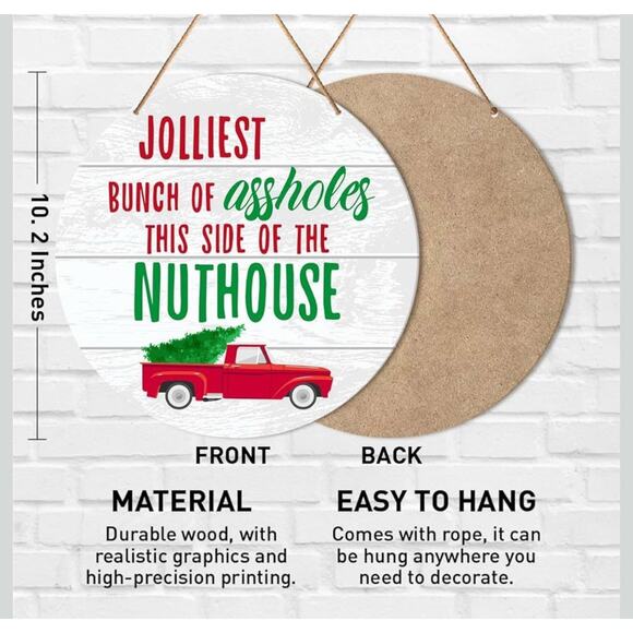 Jolliest Bunch of As*** This Side of The Nuthouse Wood Christmas Hanging Sign - Picture 2 of 7